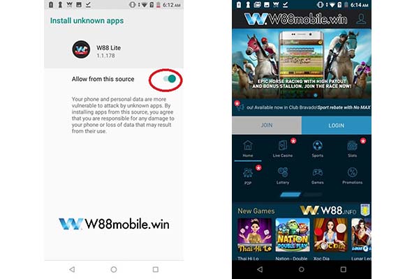 Cách tải app W88 phiên bản điện thoại Androi