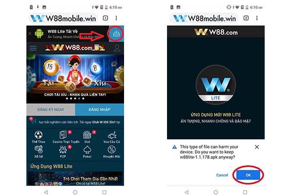 Cách tải app W88 phiên bản điện thoại Androi và cài đặt ứng dụng